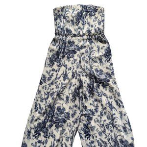 Club Monaco Pleated Floral White &Blue Strapless Jumpsuit Capri Size 2